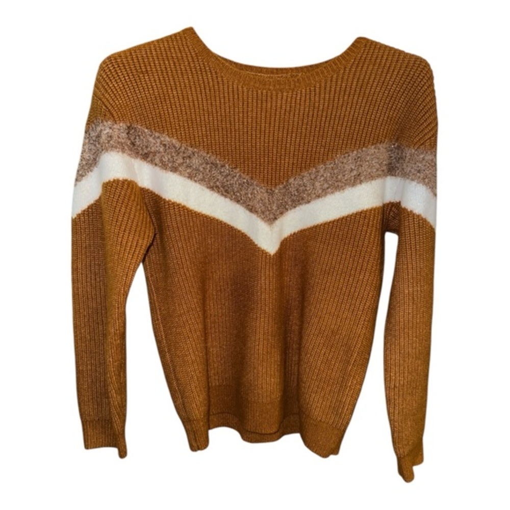 Nine West Brown Chevron Metallic Knit Sweater Medium Cozy Fall Layering
